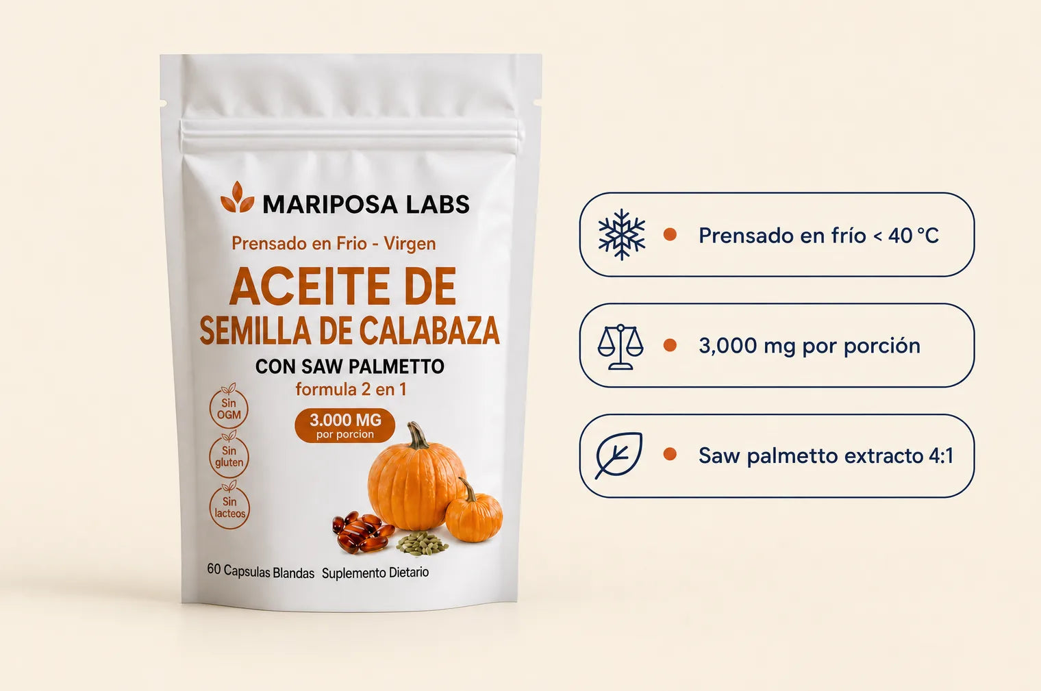 Aceite de Semilla de Calabaza con Saw Palmetto de Mariposa Labs