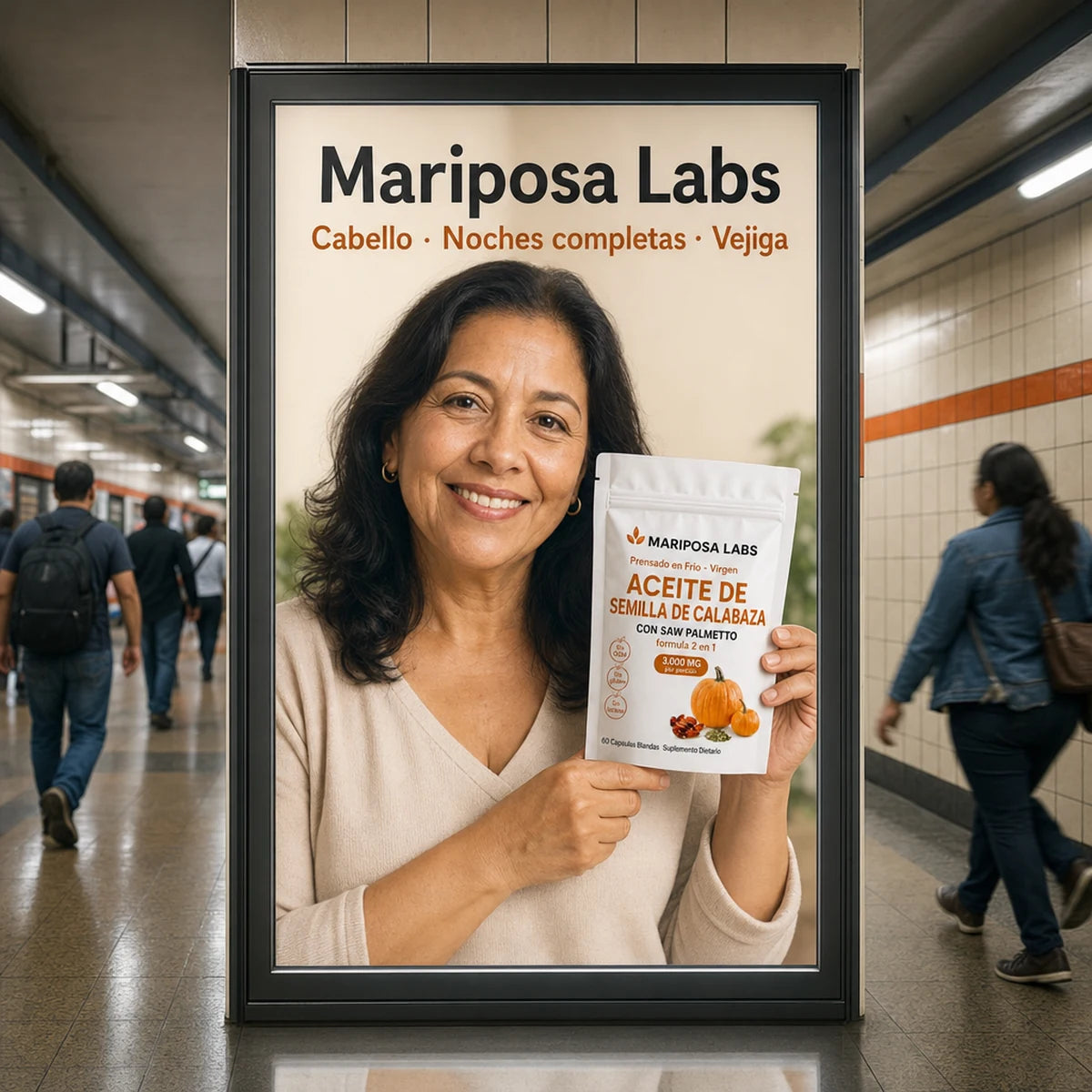 Anuncio de Mariposa Labs en una estación del metro de la Ciudad de México