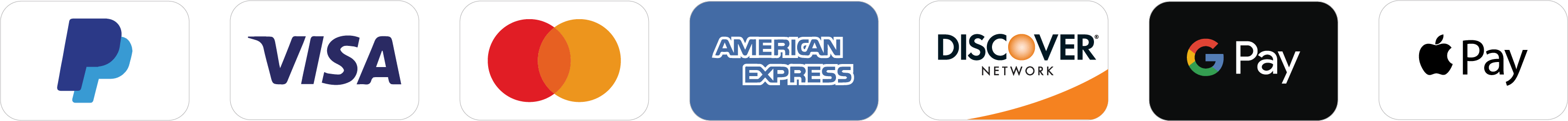 PayPal, VISA, Mastercard, American Express