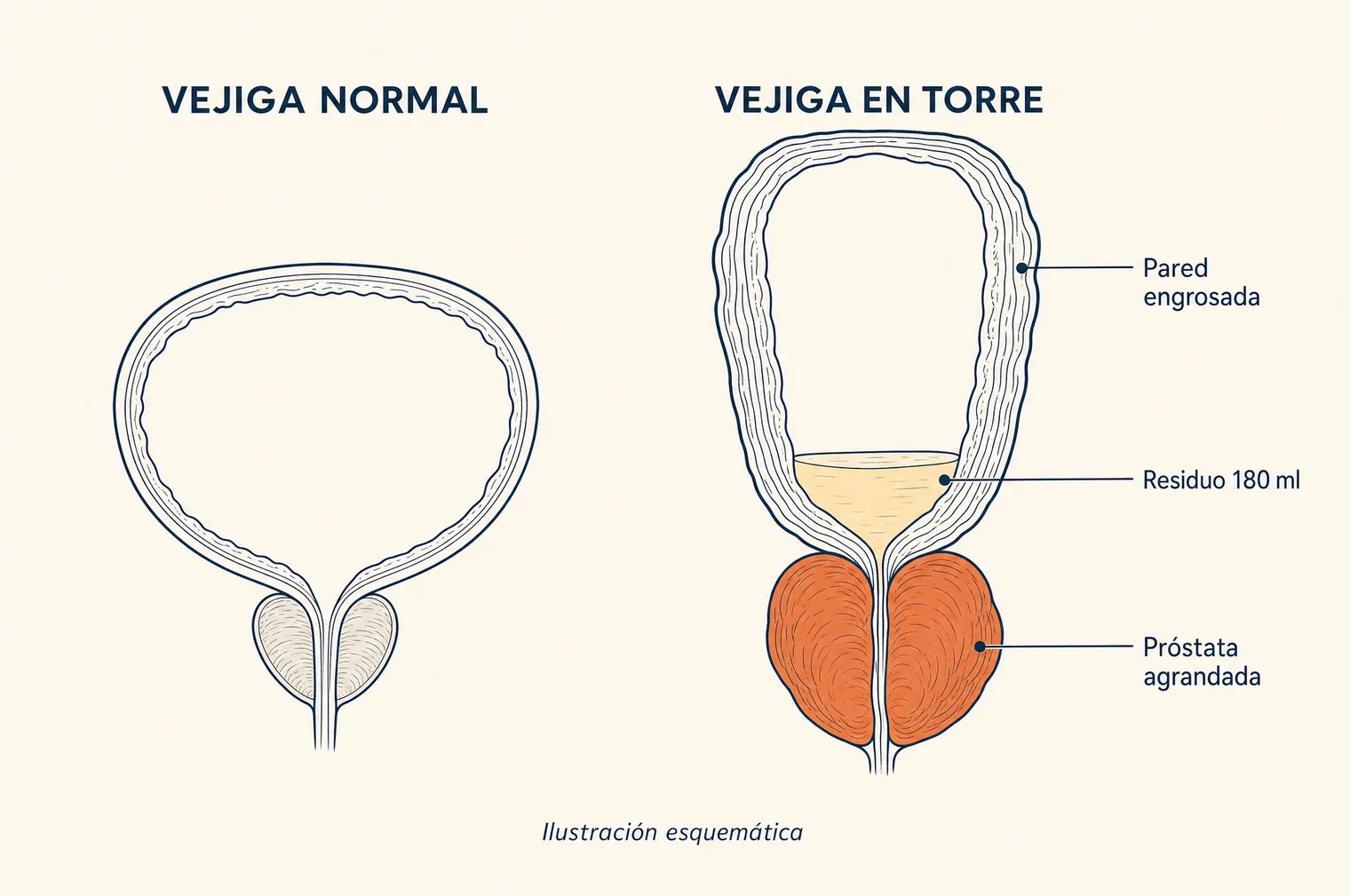 Vejiga en torre: la próstata agrandada empuja la vejiga hacia arriba
