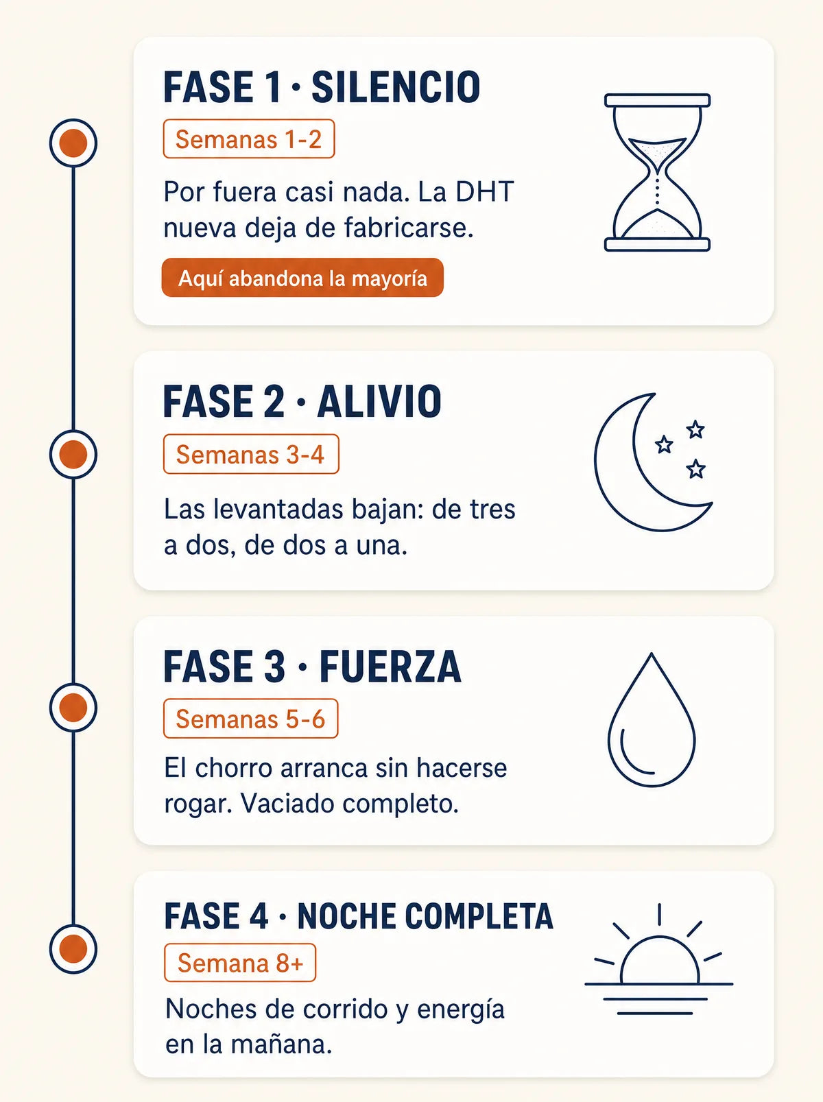 Las cuatro fases: silencio, alivio, fuerza, noche completa