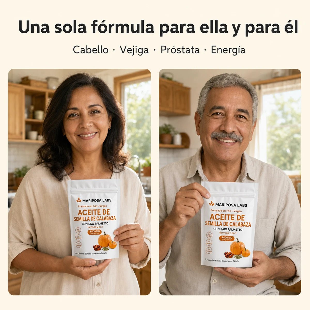 Una sola fórmula para ella y para él: cabello, vejiga, próstata y energía