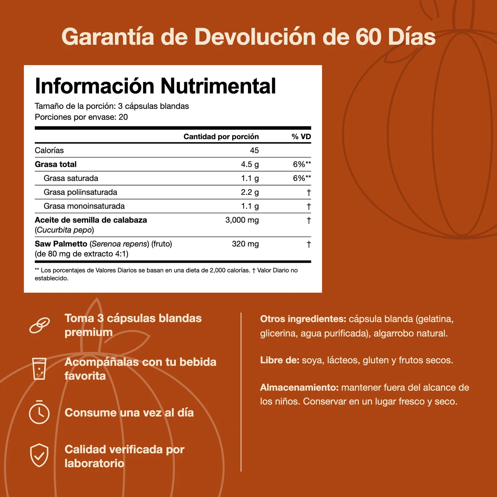 Aceite de Semilla de Calabaza con Saw Palmetto — 3,000 mg