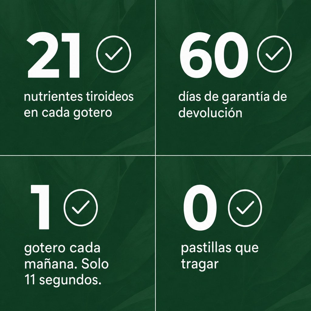 21 nutrientes, 60 días de garantía, 1 gotero al día, 0 pastillas